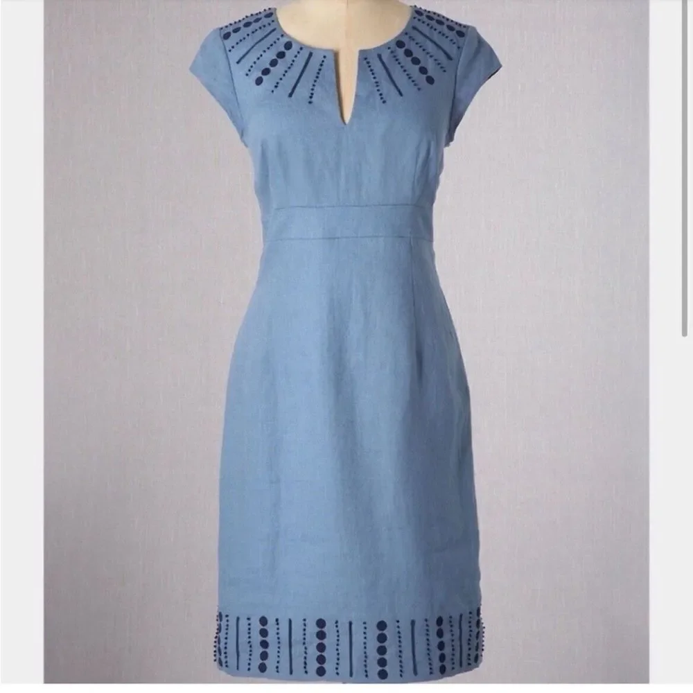 Boden | Dresses | Boden Linen Embroidered Dress Sorrento Bluesize 6 |  Poshmark